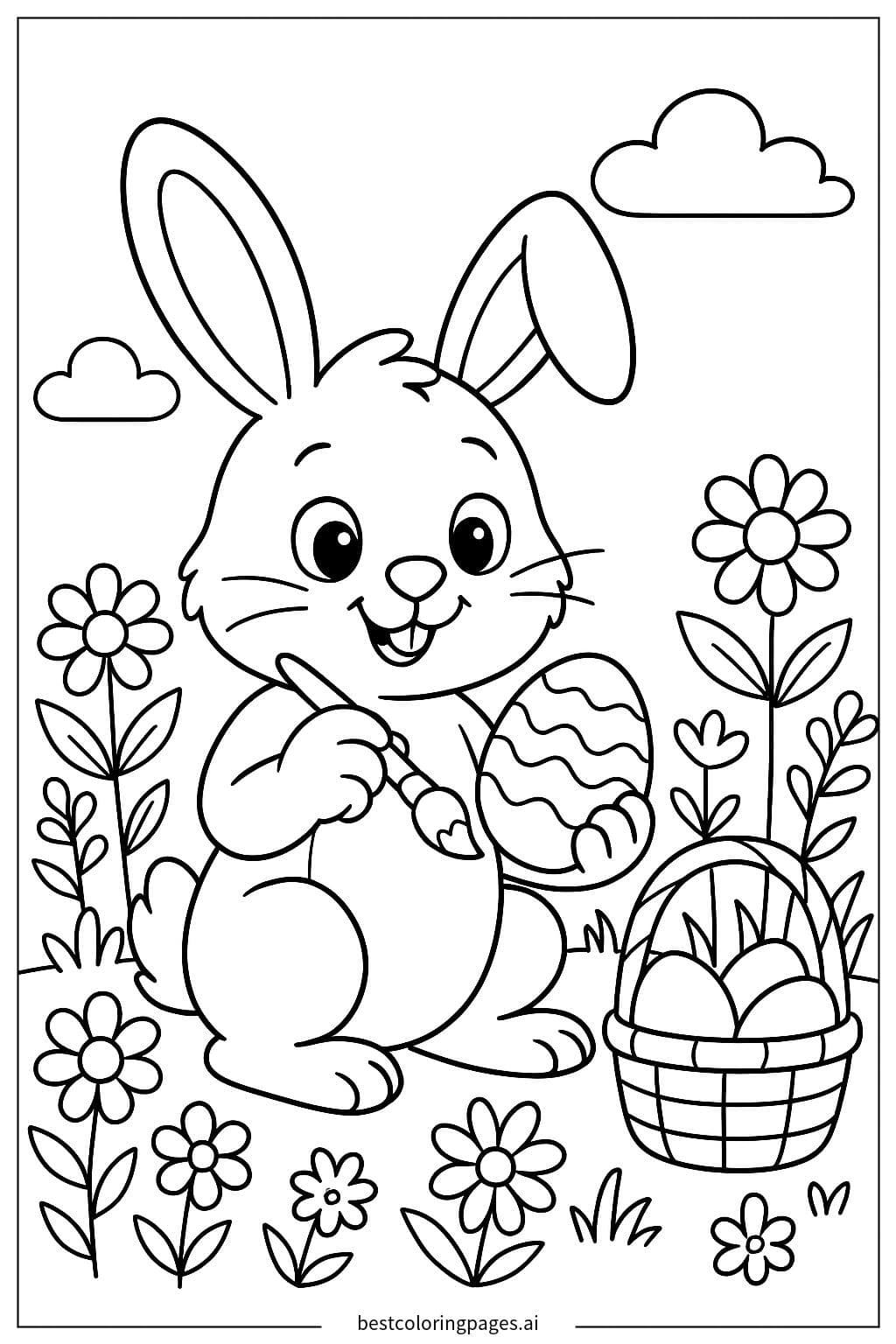Conejo de Pascua Pintando Huevo