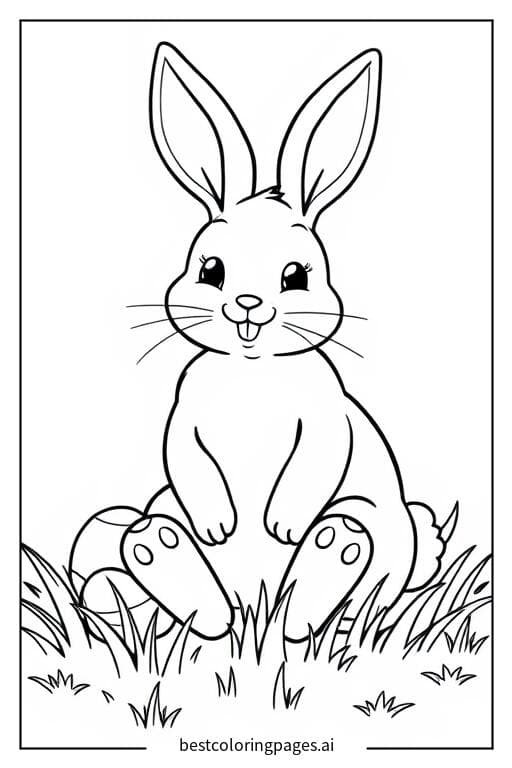Easter Bunny Joyfully Sitting on the Grass