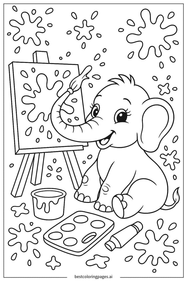 Elefant malt mit Rüssel Ausmalbilder
