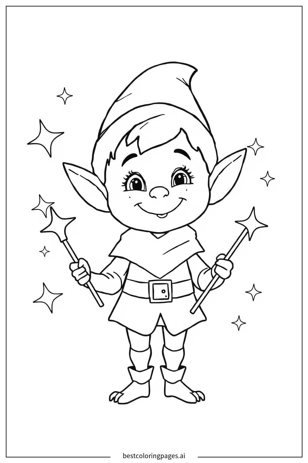 Elf with a Magic Wand Coloring Page