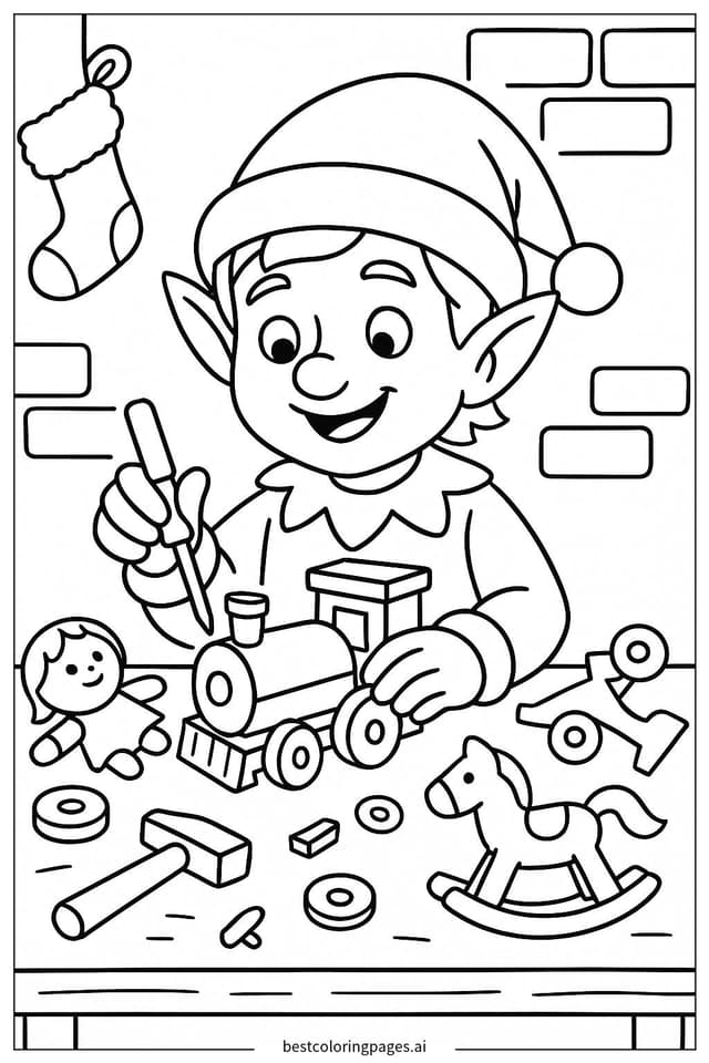 Disegni di Elfo che Fabbrica Giocattoli da Colorare