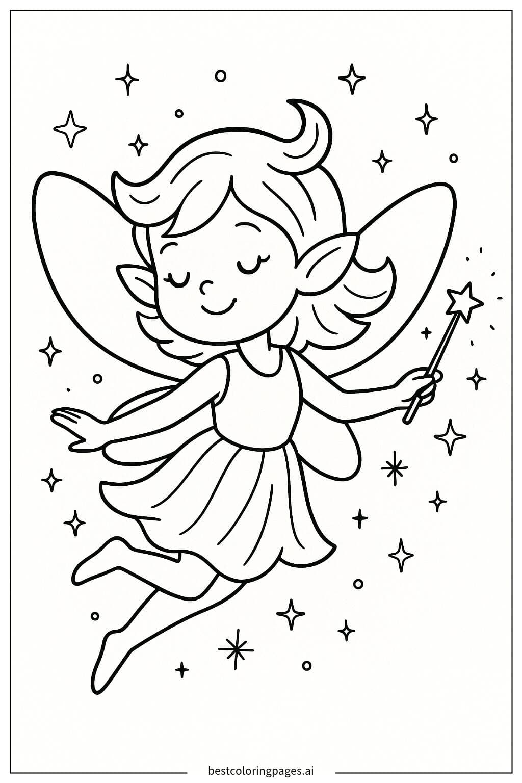 Fairy Flying with Sparkles Coloring Page