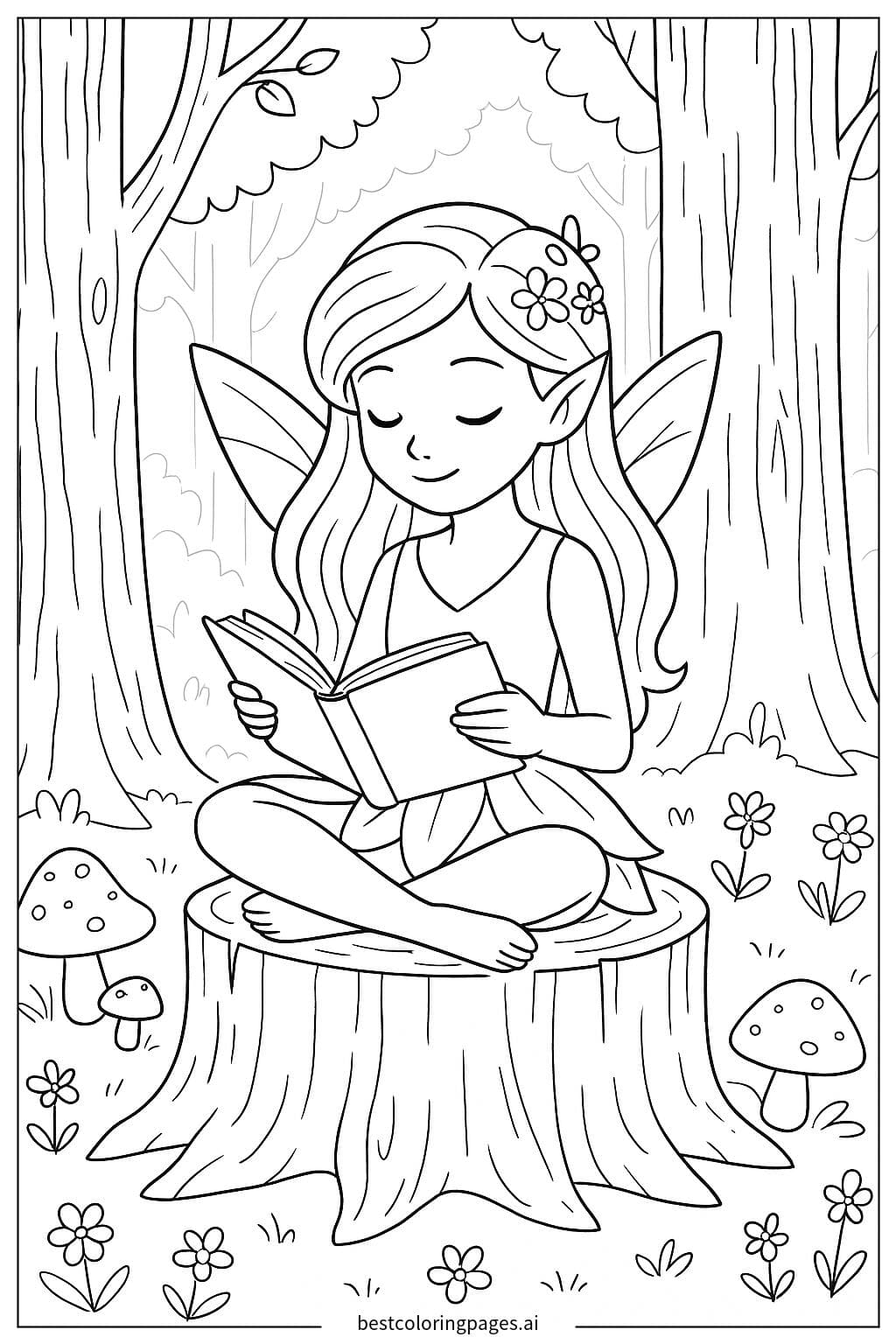 Fairy Reading a Book in the Forest