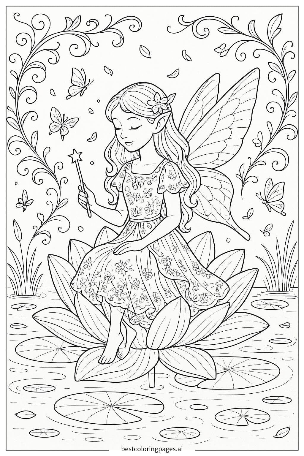Fairy Sitting on a Lotus Flower