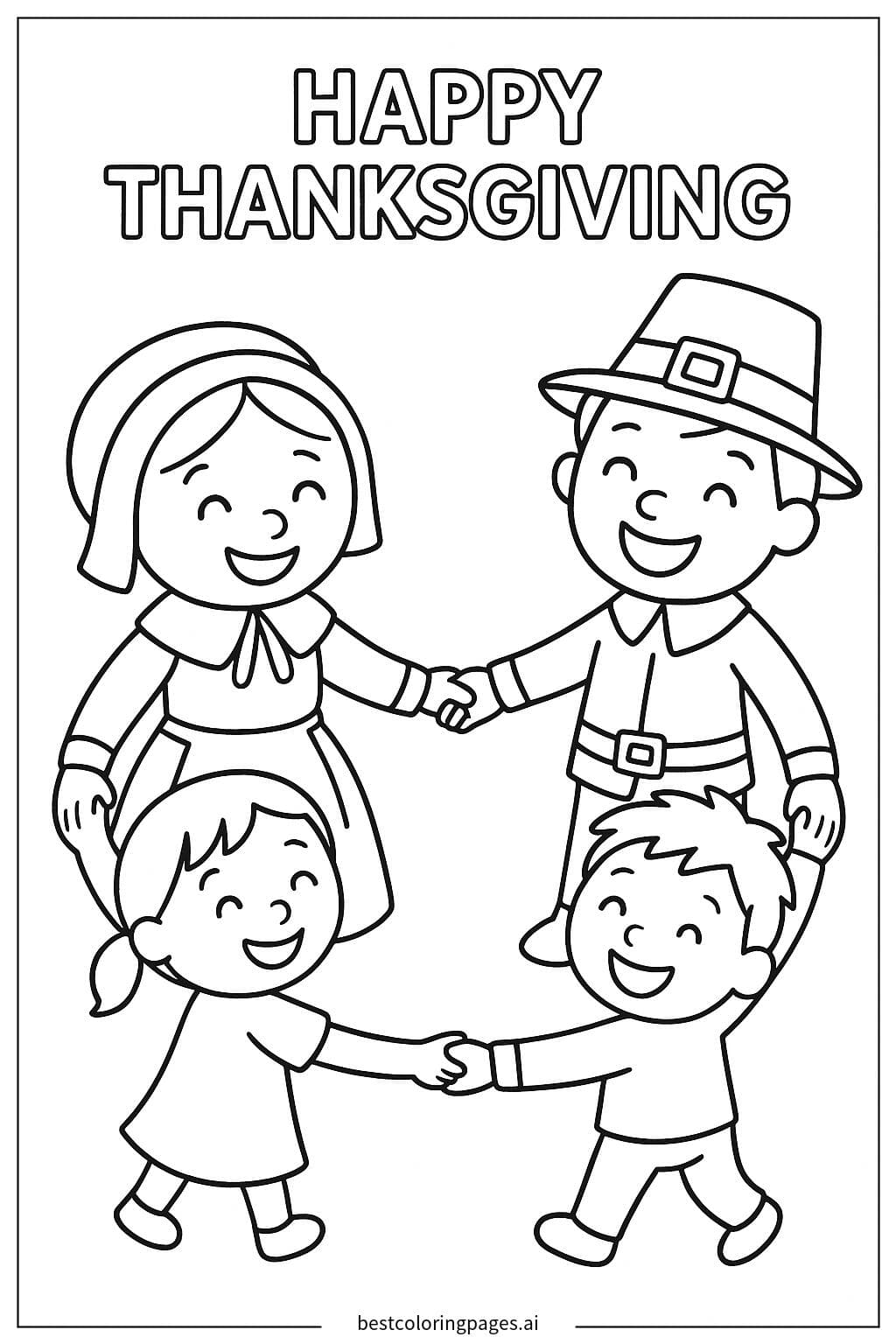 Family Celebrating Thanksgiving Together Coloring Page
