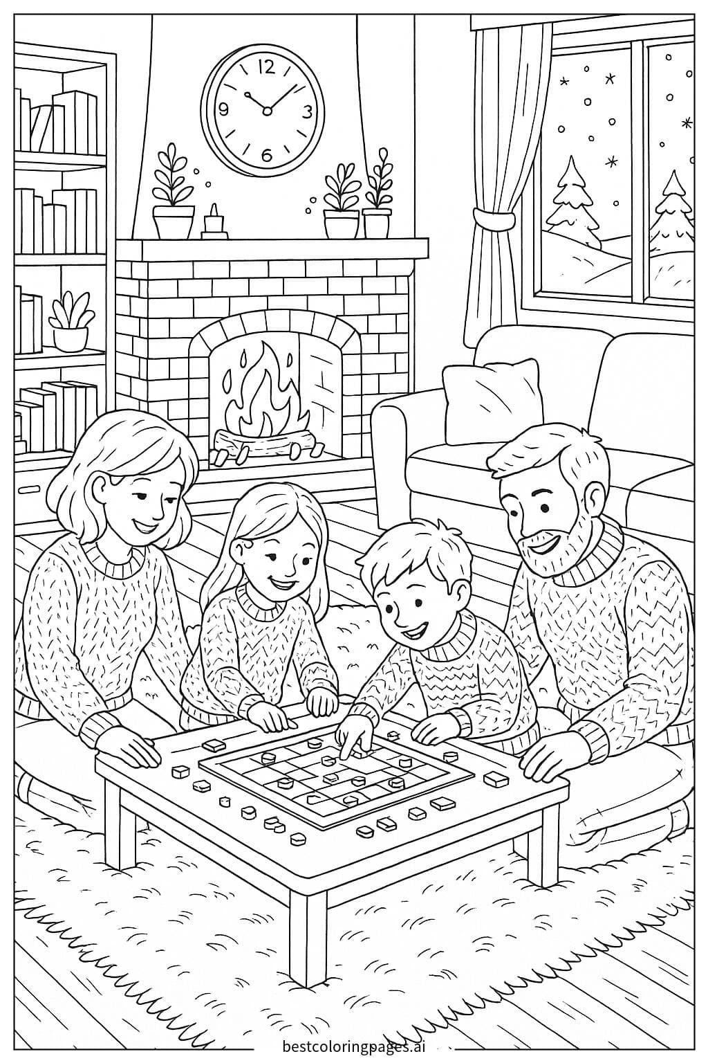 Family Enjoying a Board Game by the Fireside
