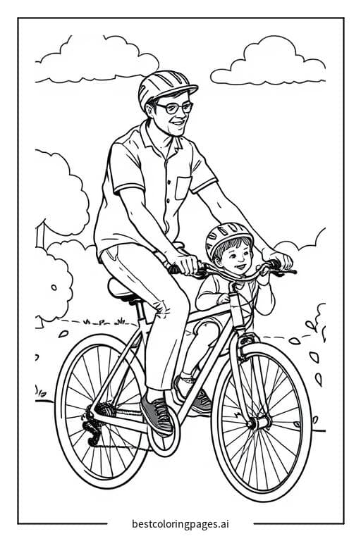 Dibujos de Padre e hijo en bicicleta para Colorear