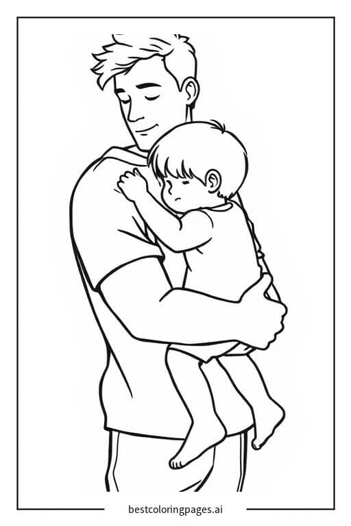 Dibujos de Padre e hijo abrazándose para Colorear