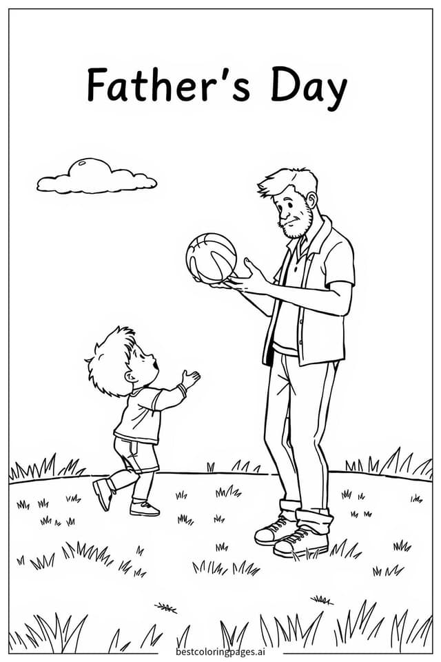 Dibujos de Padre e hijo jugando a atrapar la pelota para Colorear