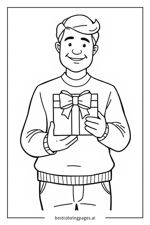 Dibujos de Padre sosteniendo un regalo para Colorear