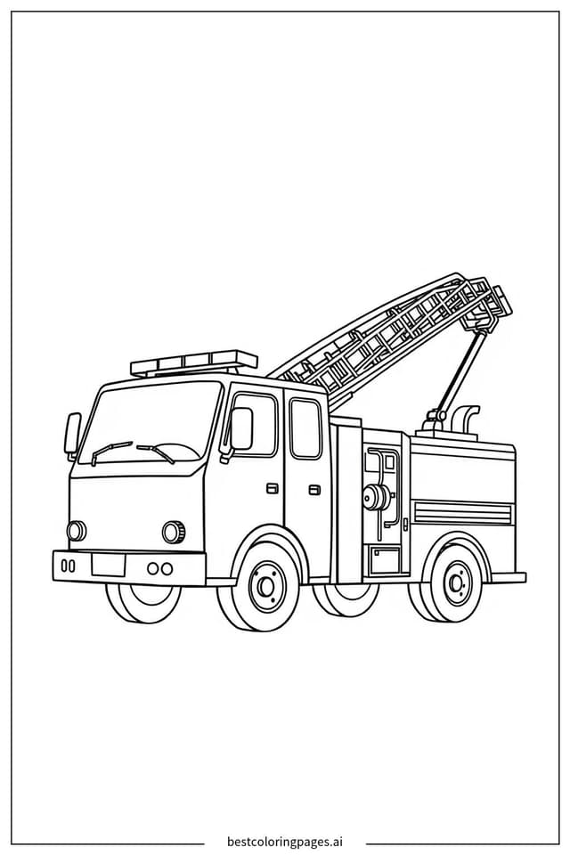 Desenhos de Caminhão de Bombeiros com Escada para Colorir