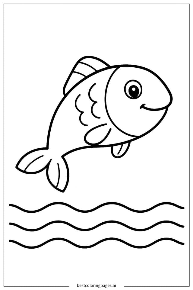 Playful Fish Leaping Over Waves Coloring Page