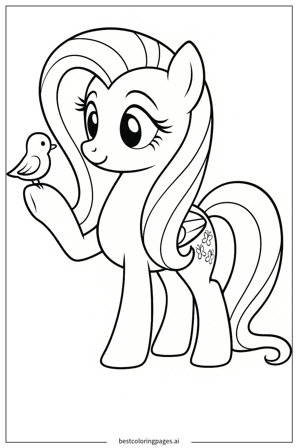 Fluttershy Holding a Bird - My Little Pony Coloring Page