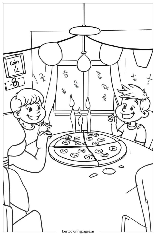 Fraction Pizza Party Coloring Page