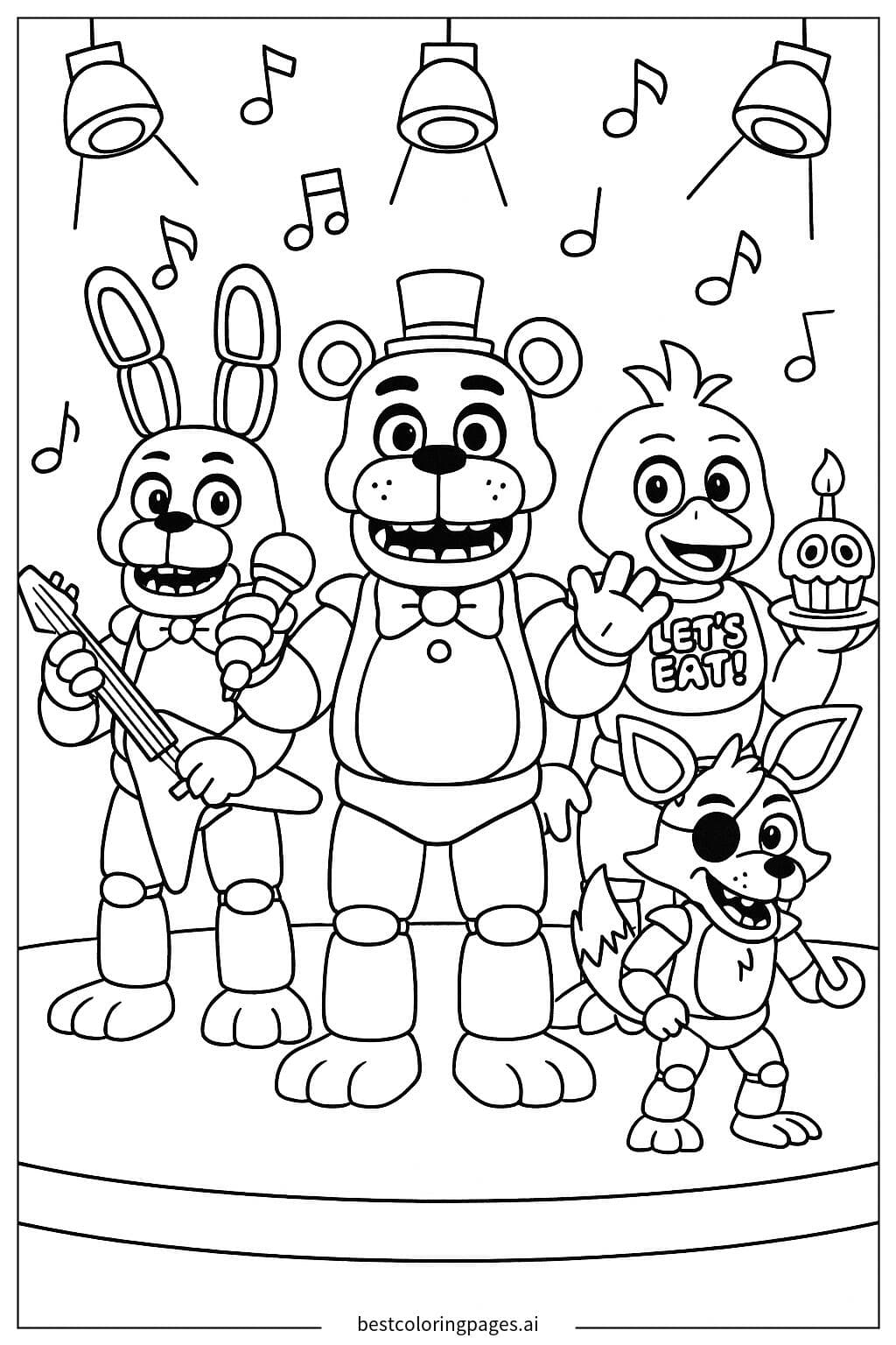 Freddy and Friends on Stage Coloring Page