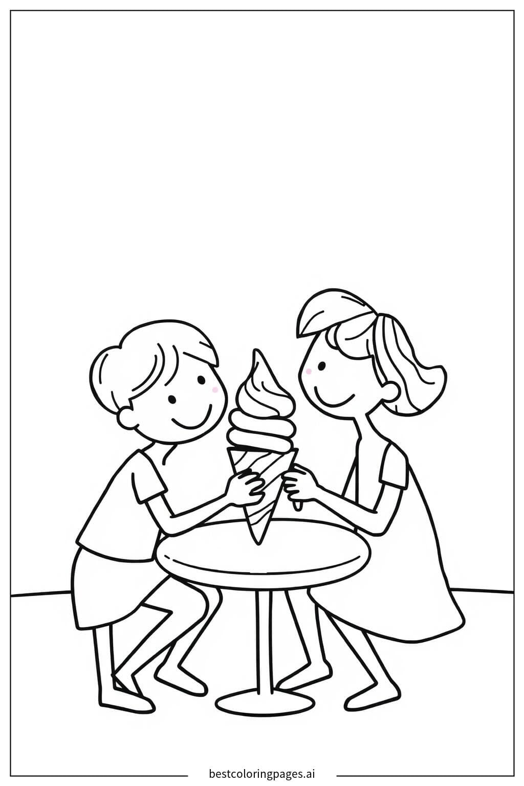 Ice Cream Sharing Fun Coloring Page