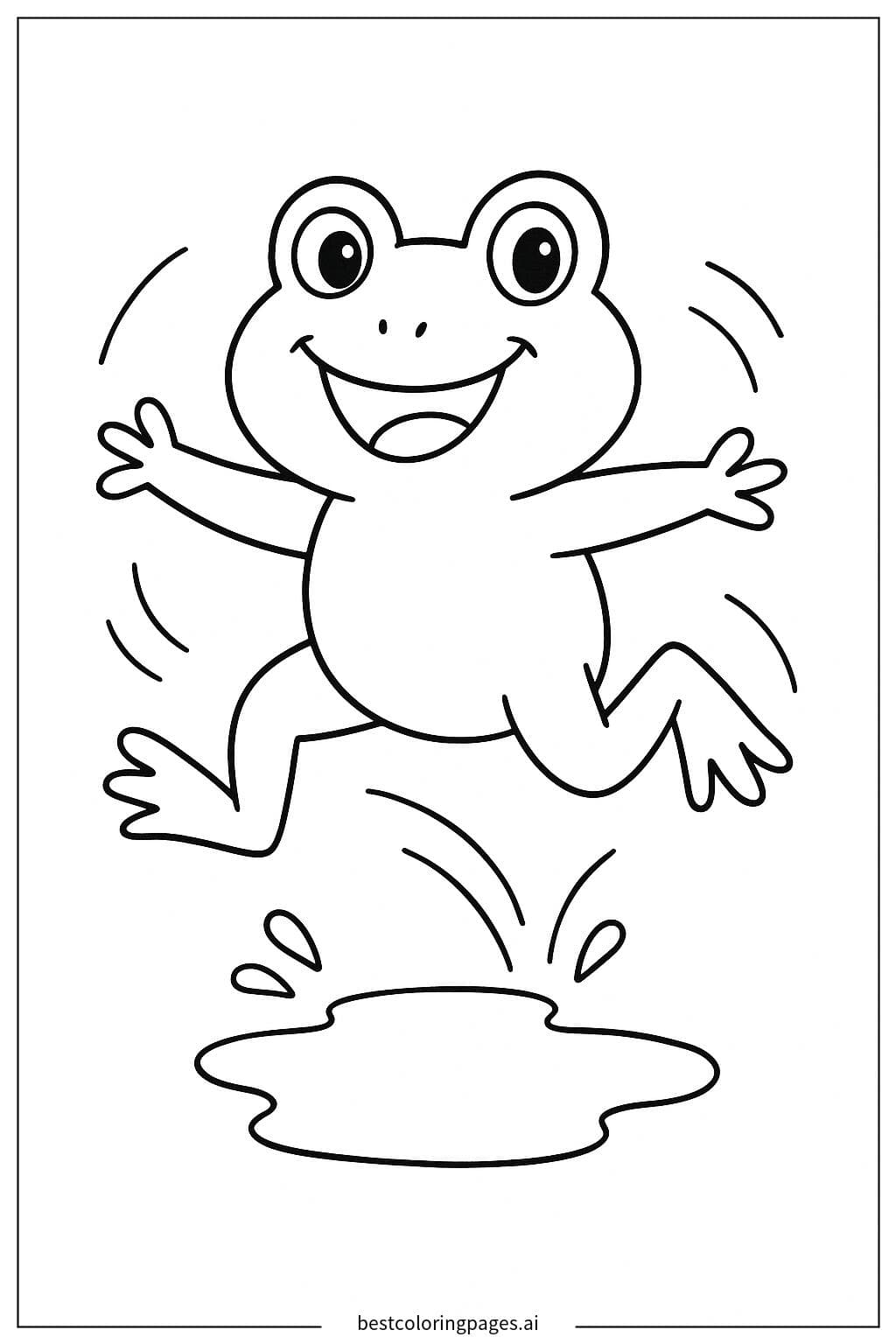 Grenouille sautant au-dessus d'une flaque