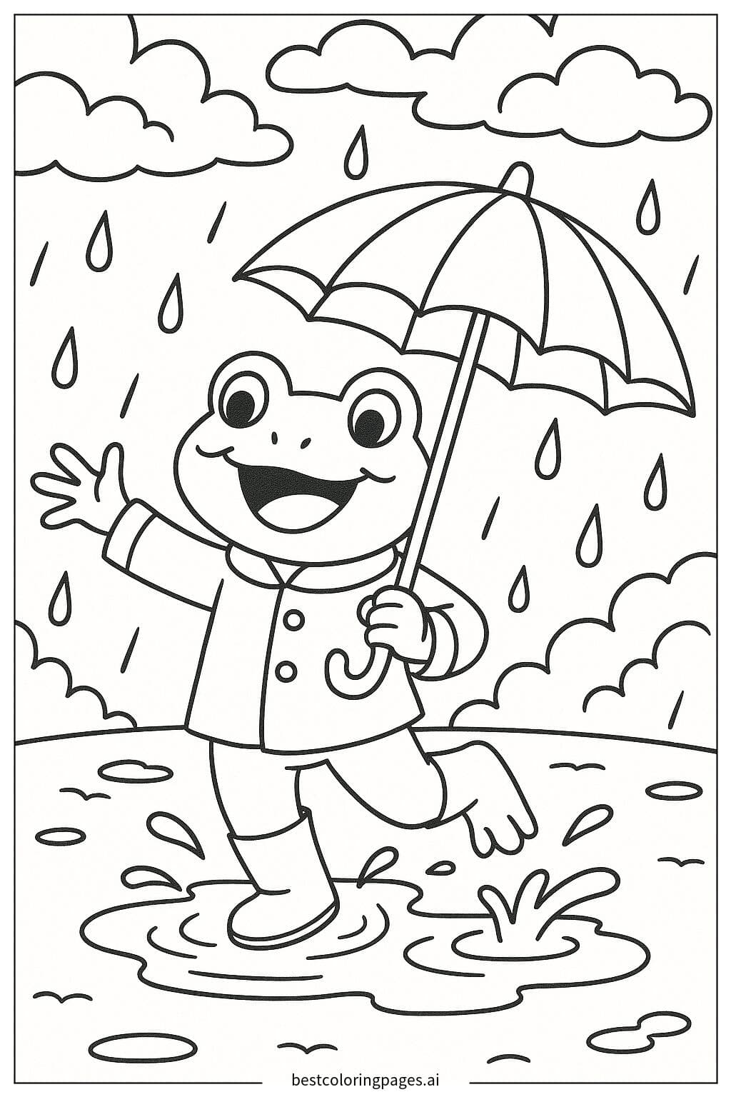 Desenhos de Sapo Brincando na Chuva para Colorir
