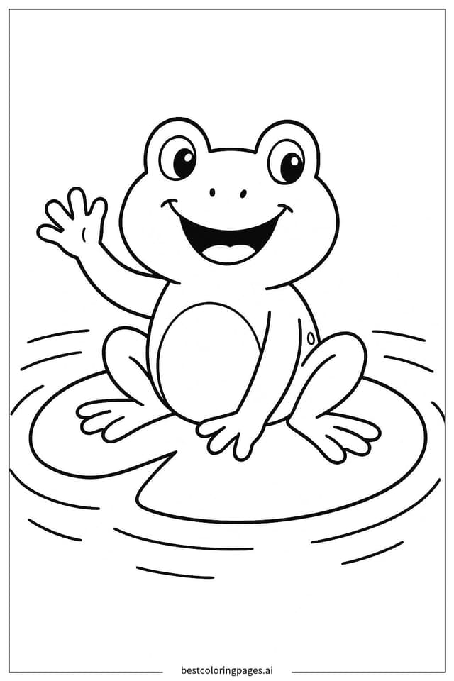 笑顔で手を振るカエル のぬりえ