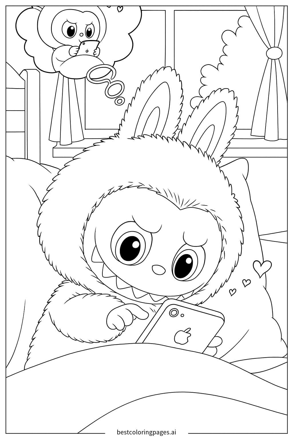 Furry Labubu Smiling with a Phone