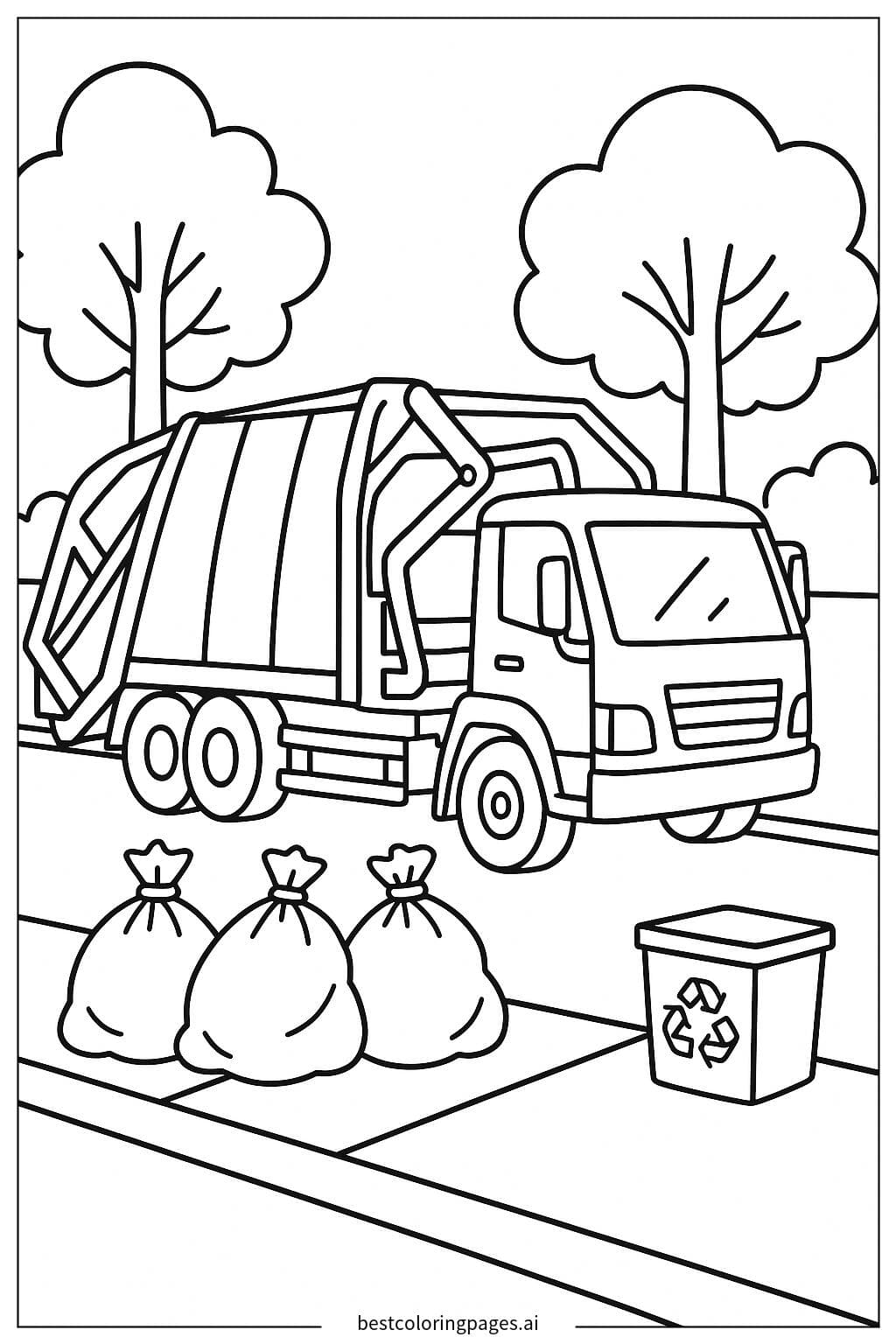 Garbage Truck Collecting Trash Bags