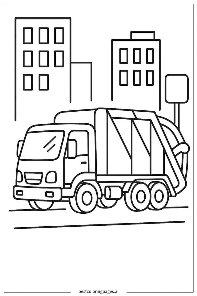 Disegni di Camion della spazzatura che attraversa la città da Colorare