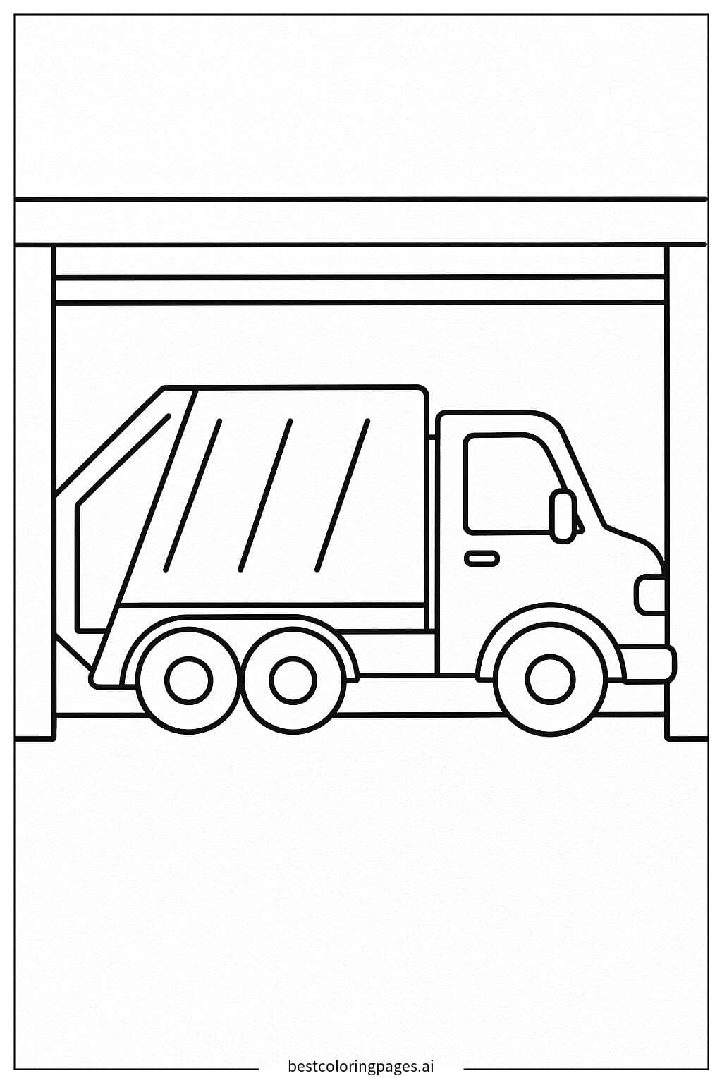 ガレージの中のごみ収集車
