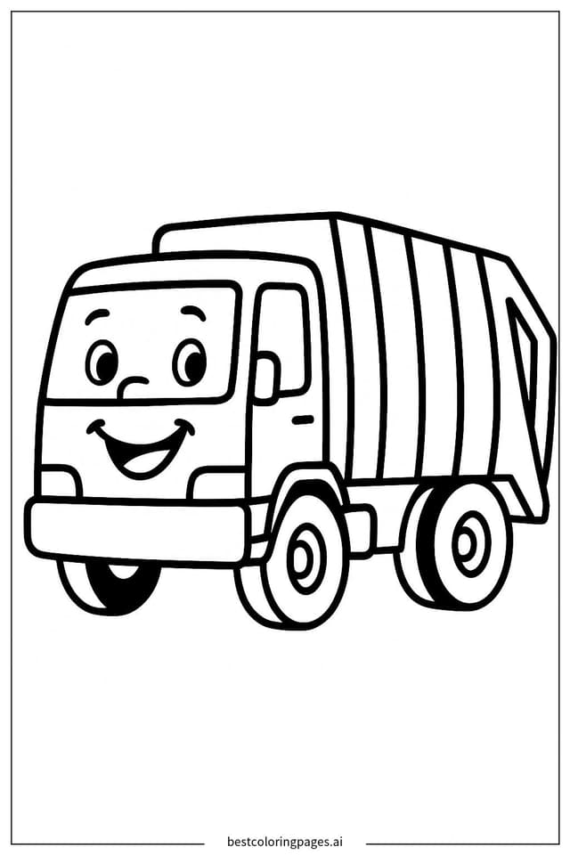 Disegni di Camion della spazzatura con un volto sorridente da Colorare