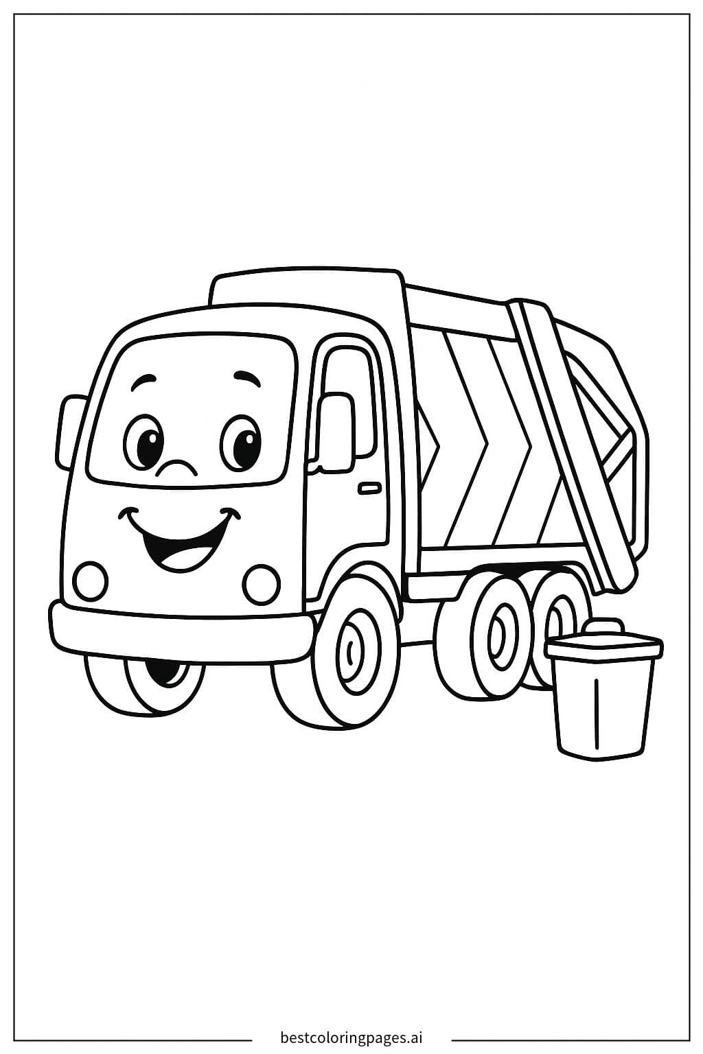 ゴミ収集車とシンプルなゴミ箱