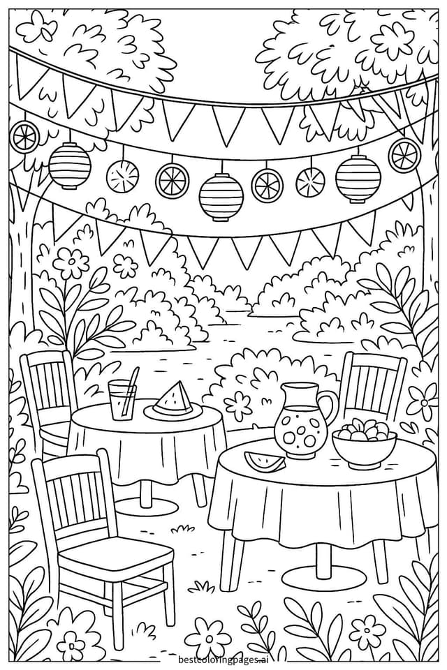 Gartenparty mit Dekorationen Ausmalbilder