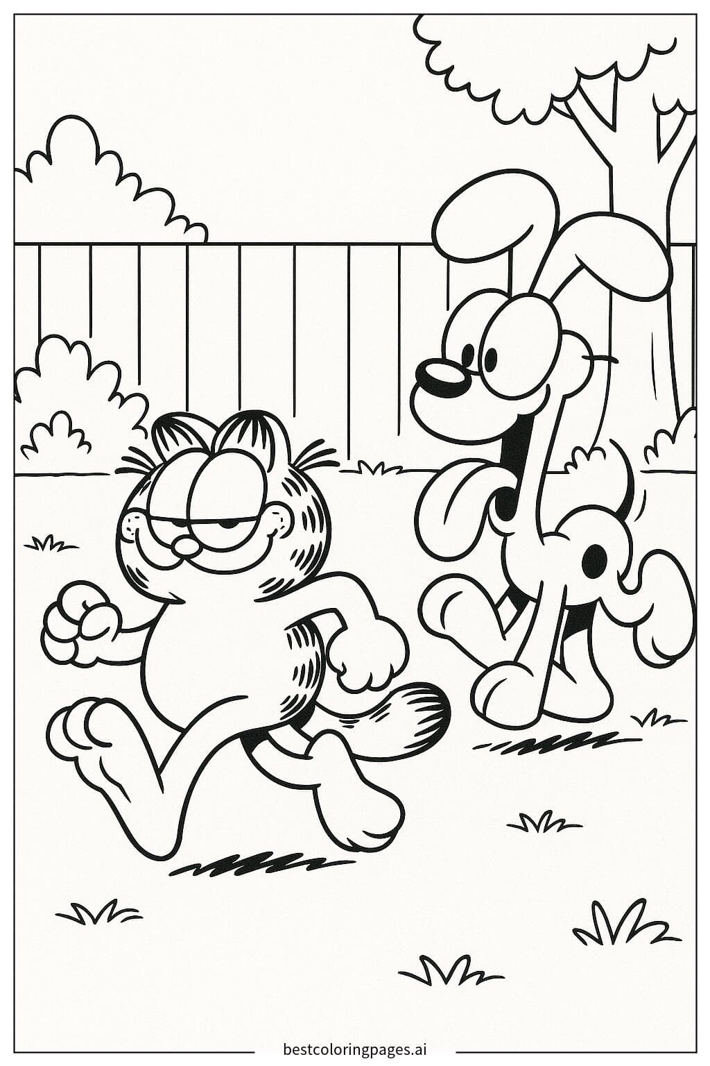 Garfield and Odie Running in the Yard