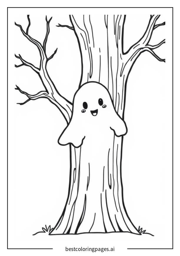 Ghost Peeking from Behind a Tree