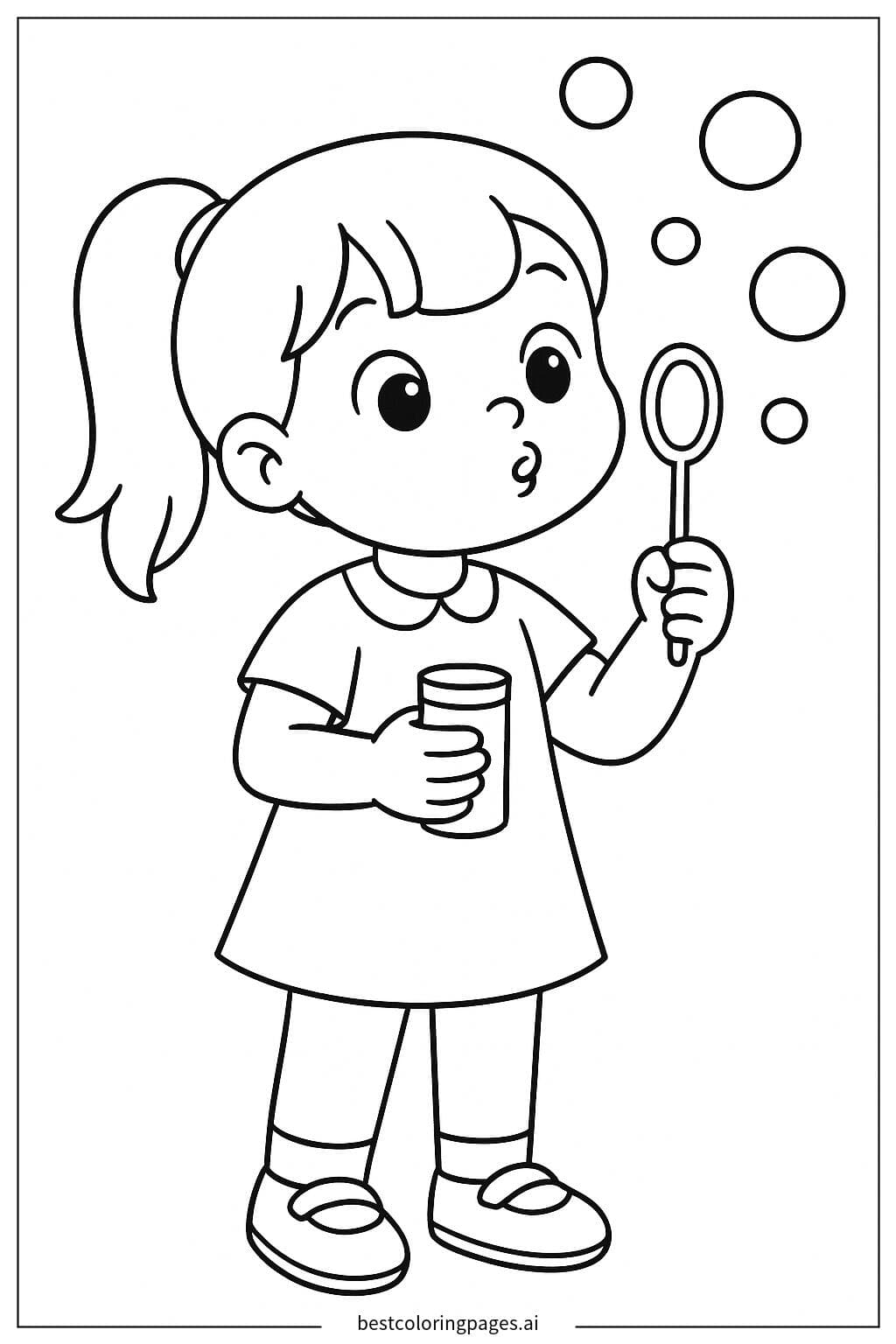 Girl Blowing Bubbles Coloring Page
