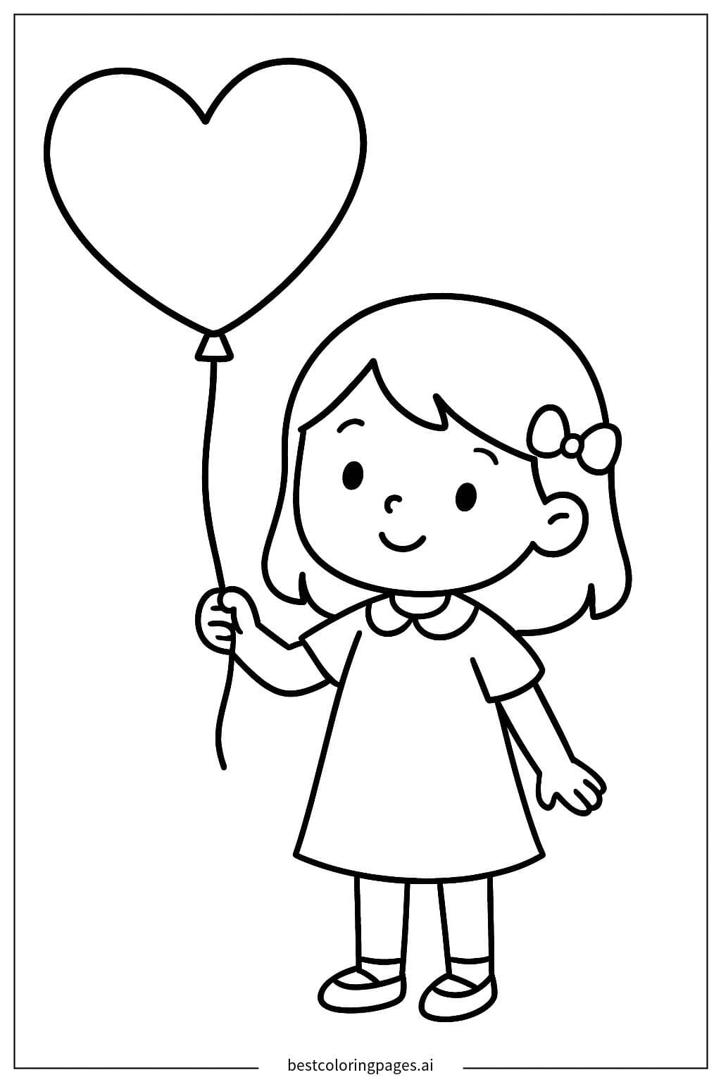 Fille tenant un ballon en forme de cœur