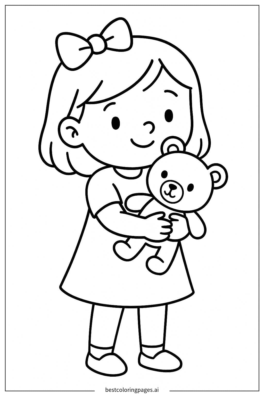 Little Girl Hugging Her Teddy Bear