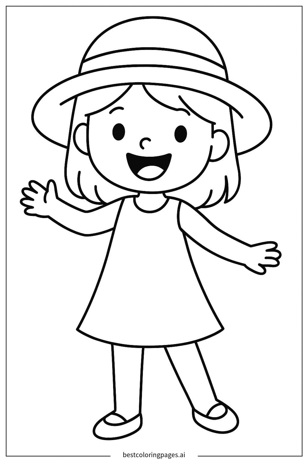 Cheerful Girl in a Sunhat Coloring Page