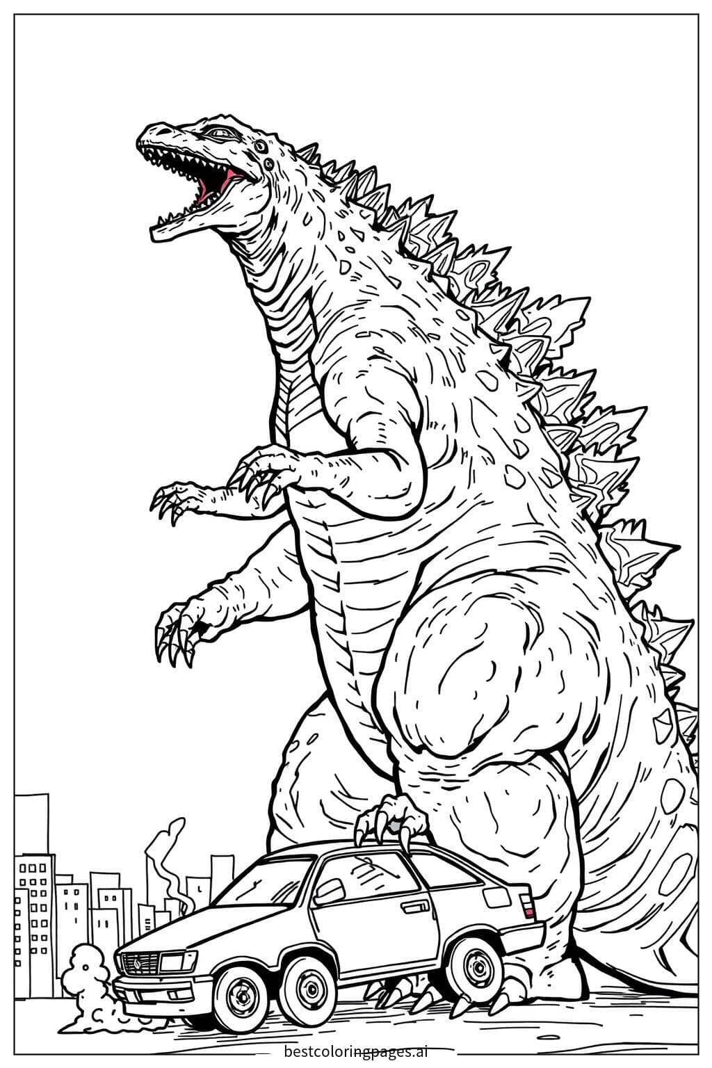 Godzilla Crushing a Car