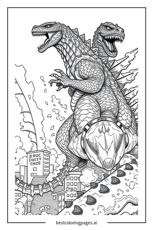 Godzilla luchando contra otro monstruo