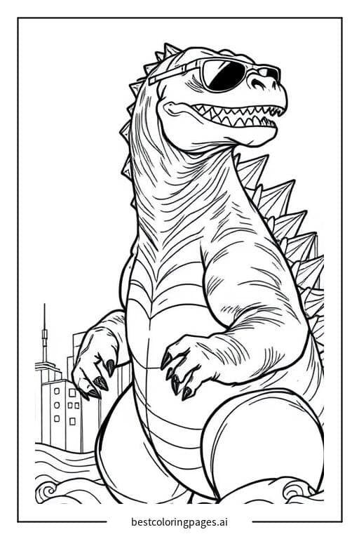 Godzilla in Cool Sunglasses Coloring Page