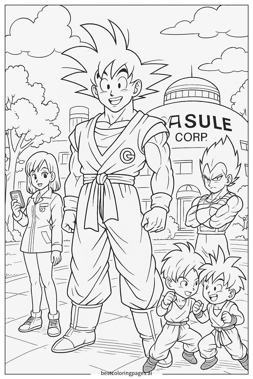 Goku and Friends at Capsule Corp