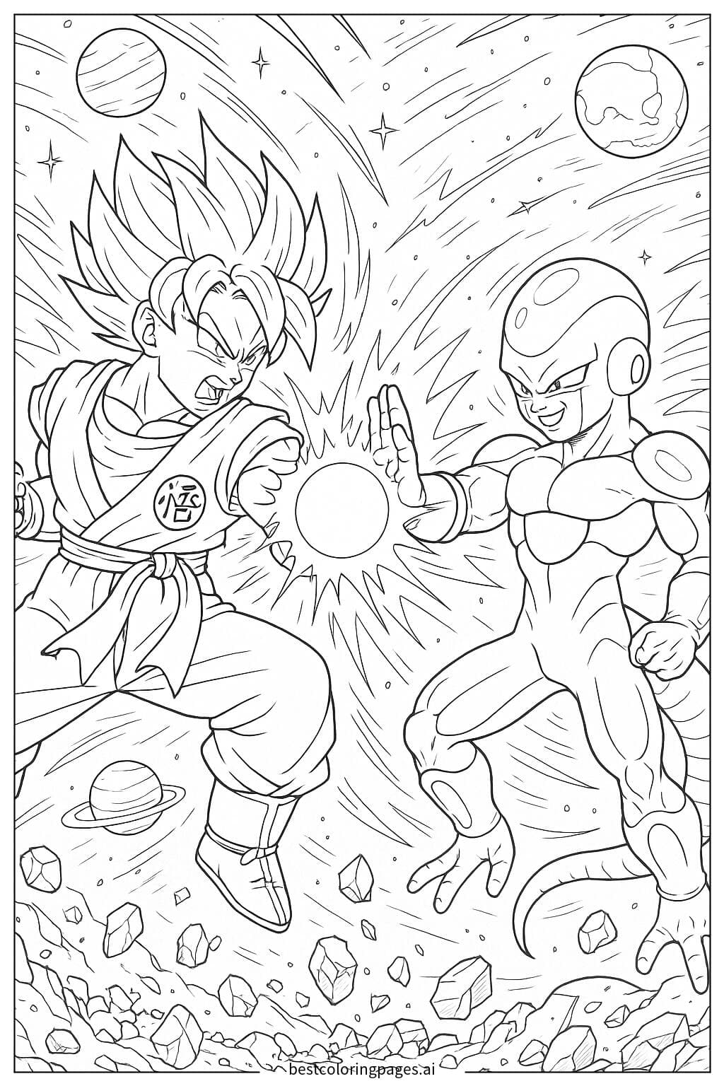 Goku Fighting Frieza in an Epic Space Battle