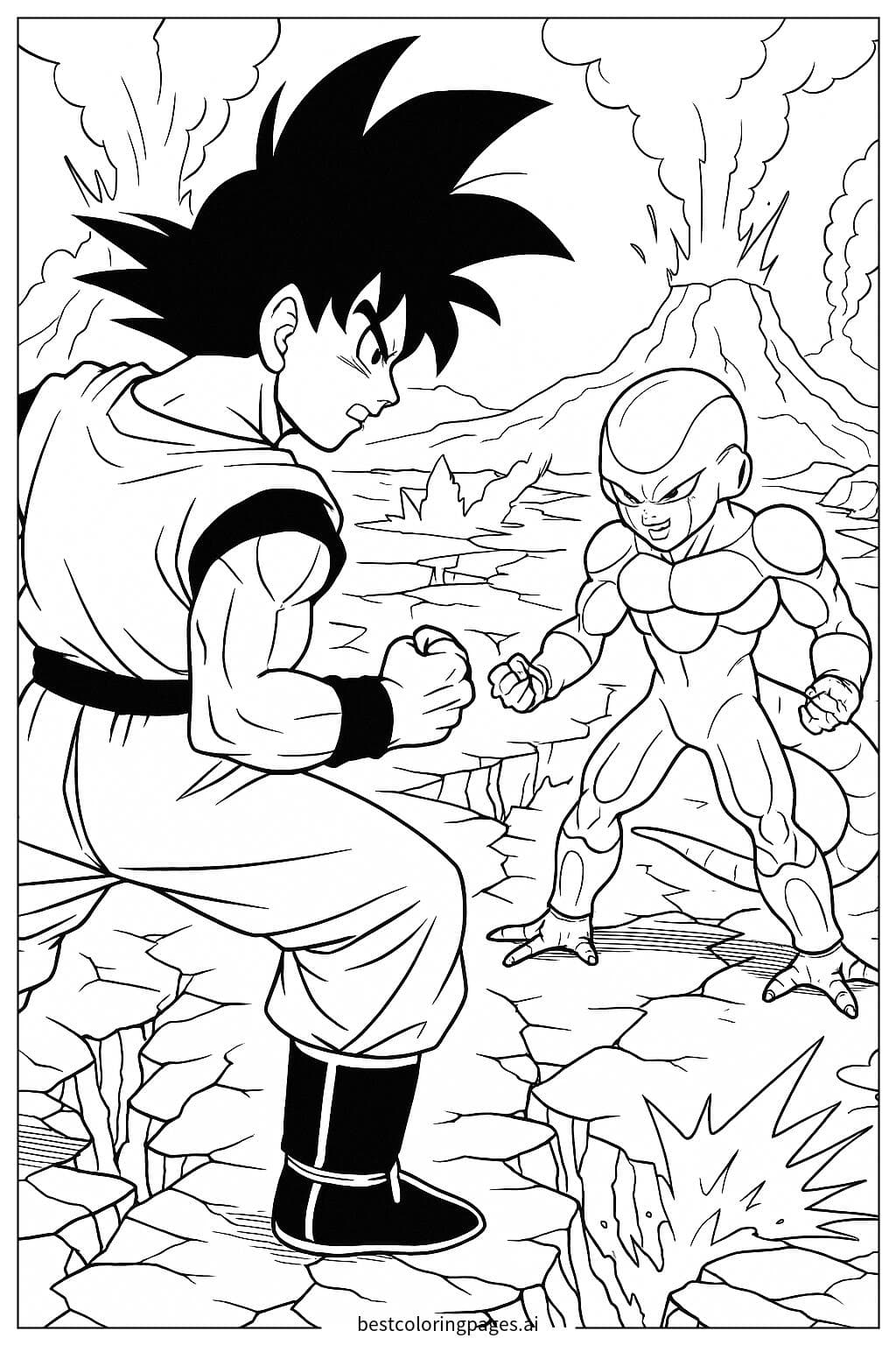 Goku enfrentándose a Freezer en un planeta moribundo