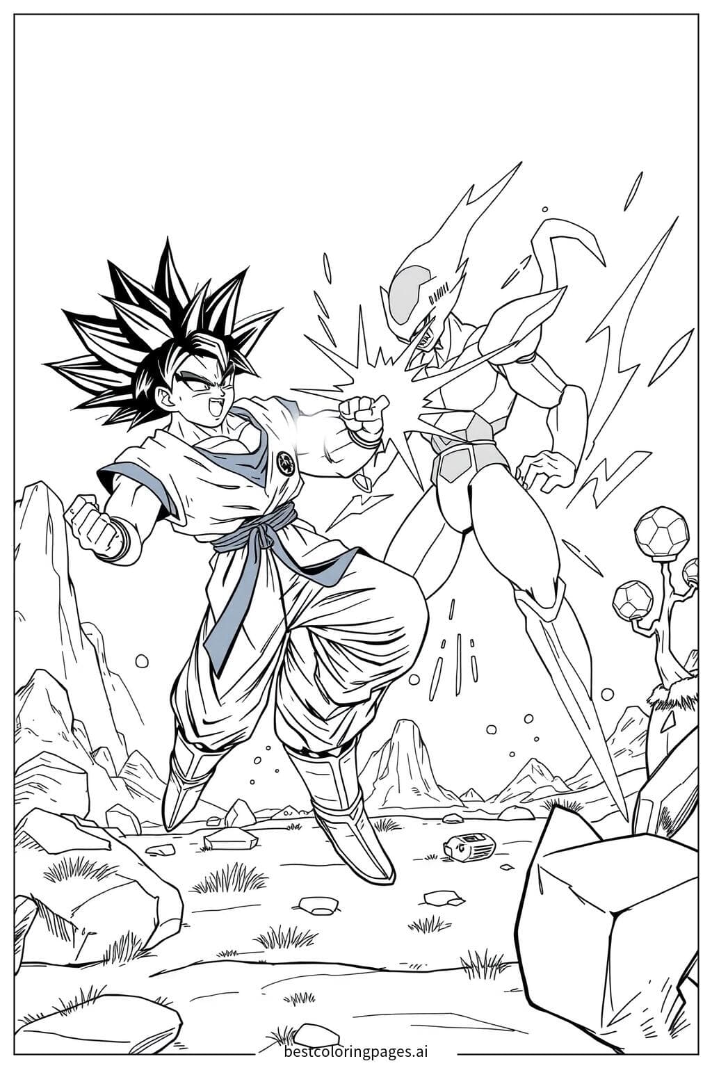 Goku Battling Frieza on Planet Namek