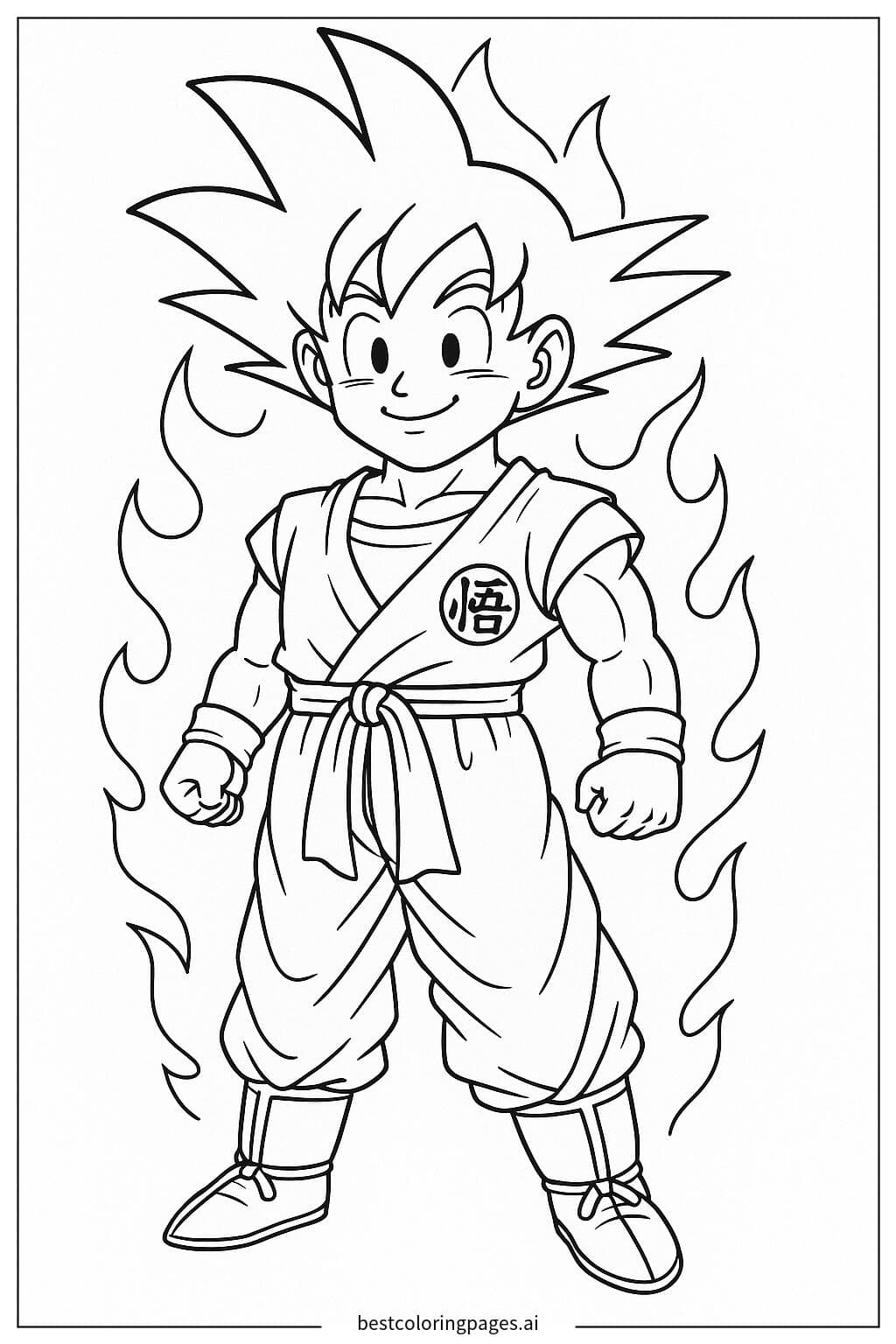Goku Smiling with Power Aura Coloring Page