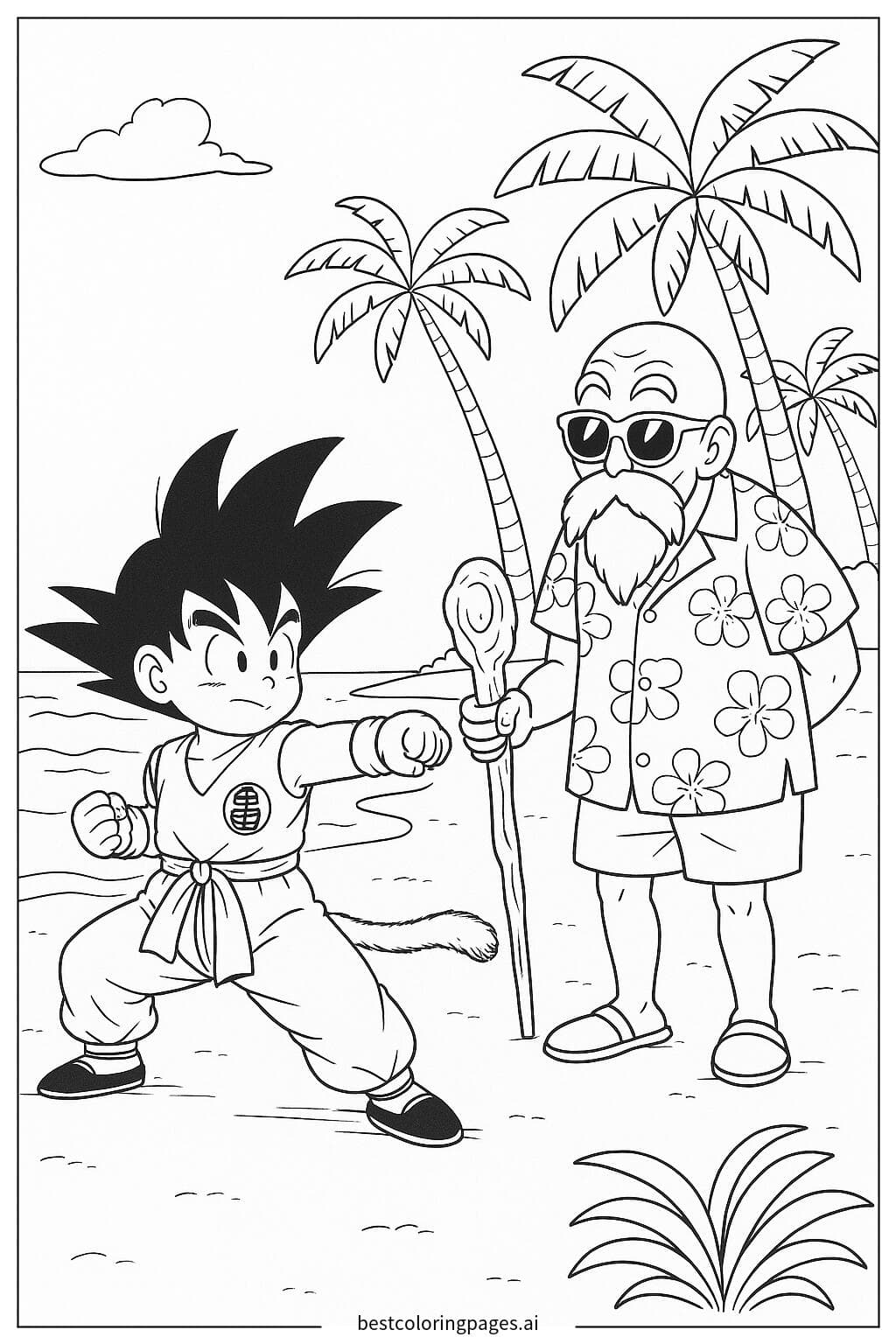 Goku treinando com Mestre Kame