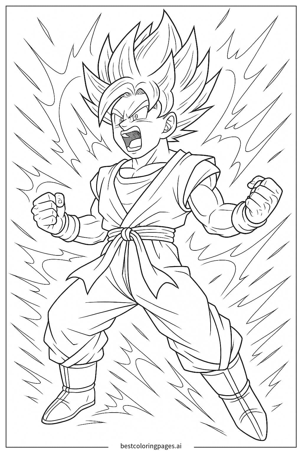 Goku Transforming into Super Saiyan Coloring Page