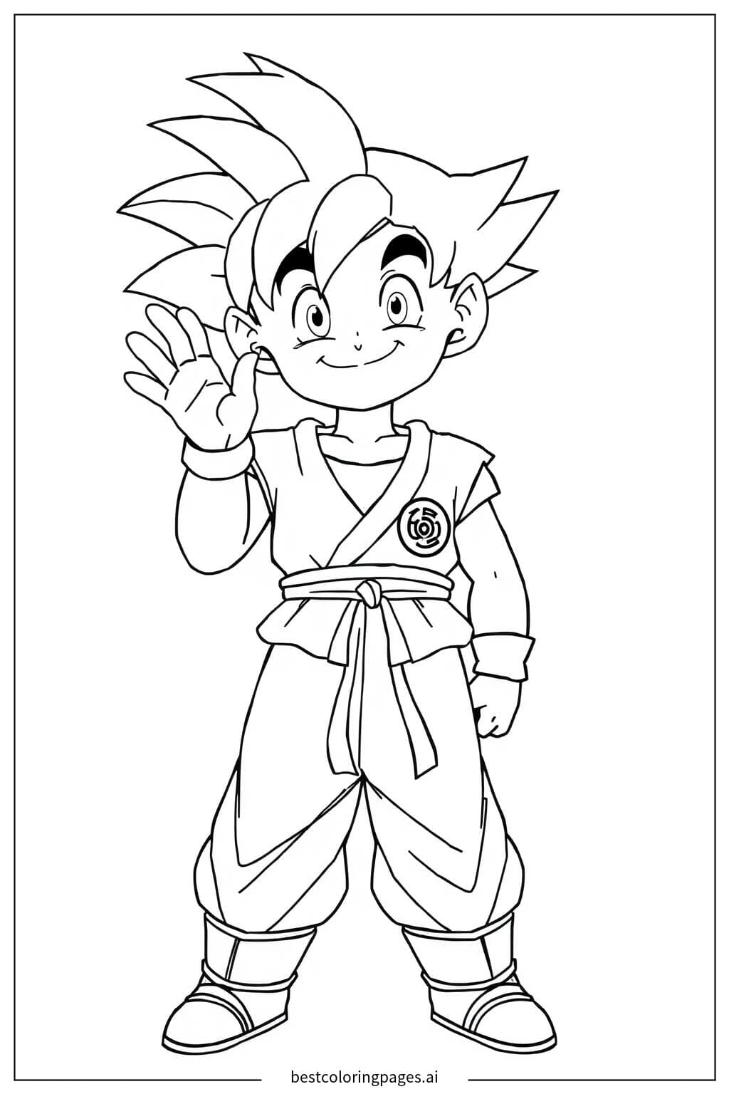 Goku saludando con una sonrisa alegre