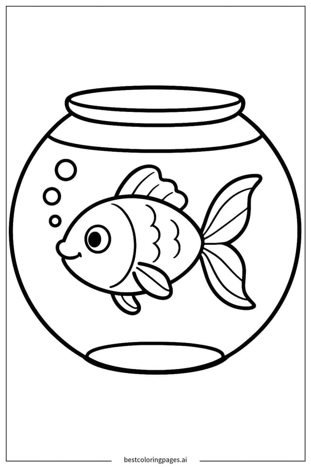 Disegni di Pesce Rosso nella Boccia da Colorare