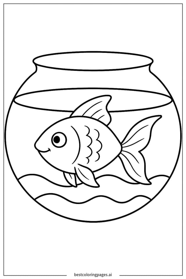 Charming Goldfish in a Bowl Coloring Page