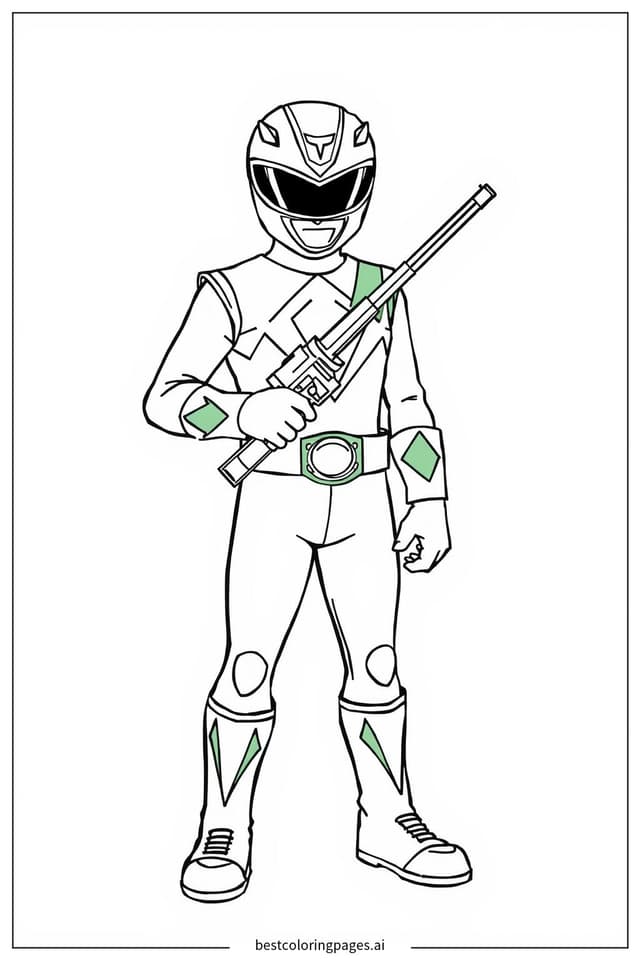 Coloriage Ranger Vert tenant son arme